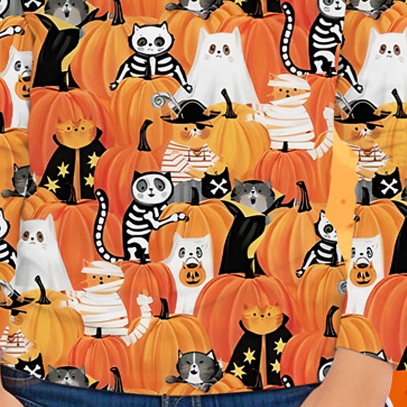 Halloween Girls' 3D Cartoon Pumpkin T shirt Tee Long Sleeve Spring Fall Fashion Basic Kids 4-12 Years Crew Neck Outdoor Casual Daily Regular Fit3