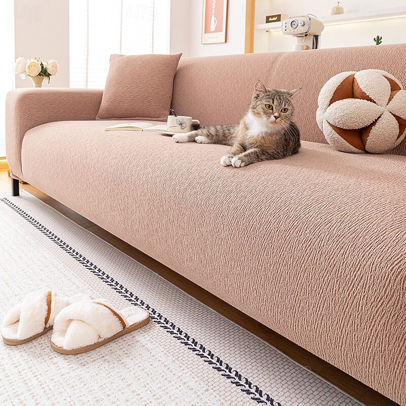 Chenille Sofa Cover, Solid Color All-Season Stretch Slipcover, Simple Universal Elastic Couch Protector, Full Coverage Non-Slip Sofa Shield