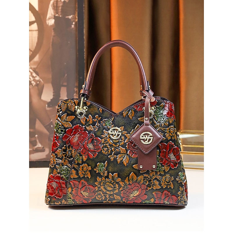 Women's Vintage Faux Leather Handbag with Embossed Floral Design – Elegant Retro Shoulder Tote Purse for Ladies, Weddings, Parties & Formal Occasions2