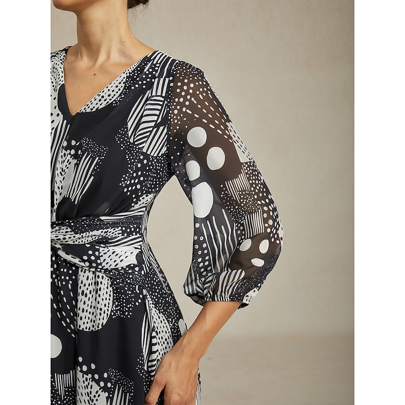 Women's Women Casual Dress Midi Dress Black Long Sleeve Abstract Summer Cross-Seasons V Neck Vacation Bohemian S M L3