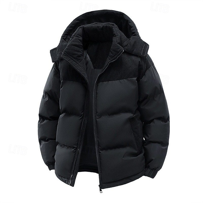 Men's Winter Coat Puffer Jacket Padded Jacket Pocket Polyster Vacation Daily Wear Date Regular Fashion Casual Comfortable Thermal Warm Winter Color Block Black Pink Blue Green Puffer Jacket