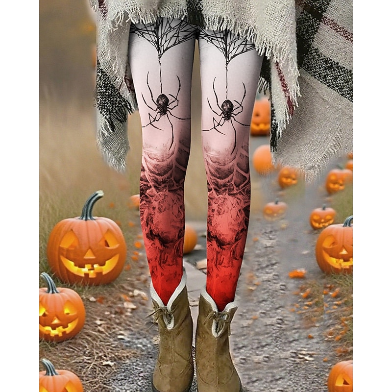 Women's Leggings Cozy Leggings Vacation Basic Casual Ankle-Length High WaistPantsHalloween Graphic Printing Thermal Warm Comfortable Stretchy Vacation Casual Daily Red Fall Winter Slim Fit2