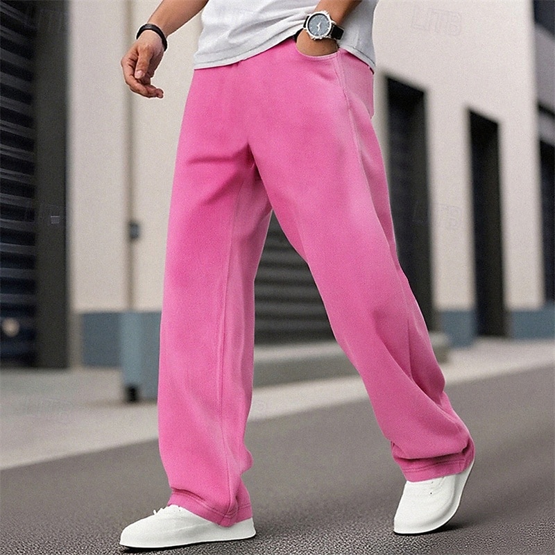 Men's Sweatpants Trousers Straight Leg Sweatpants Drawstring Pocket Elastic Waist Plain Comfort Sports Outdoor Daily Fashion Casual Black Rose Red Micro-elastic2