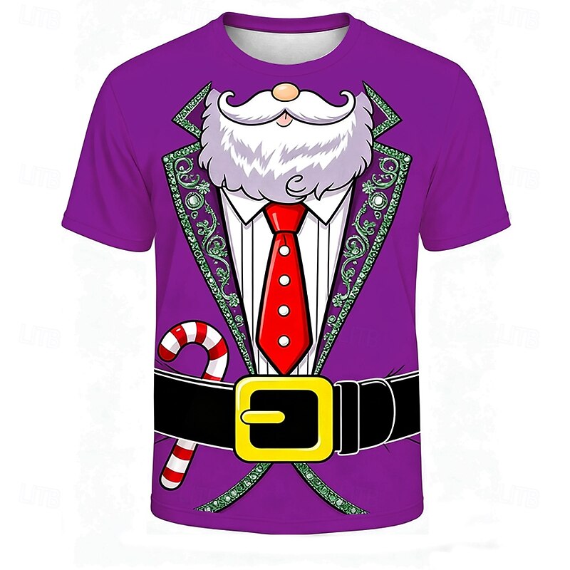 Christmas Men's Santa Claus Costume T Shirt Short Sleeve T shirt 3D Print Crew Neck Shirt Daily Designer Artistic Vacation Party Street Red Blue Purple All Seasons Clothing Apparel S M L XL XXL XXXL4