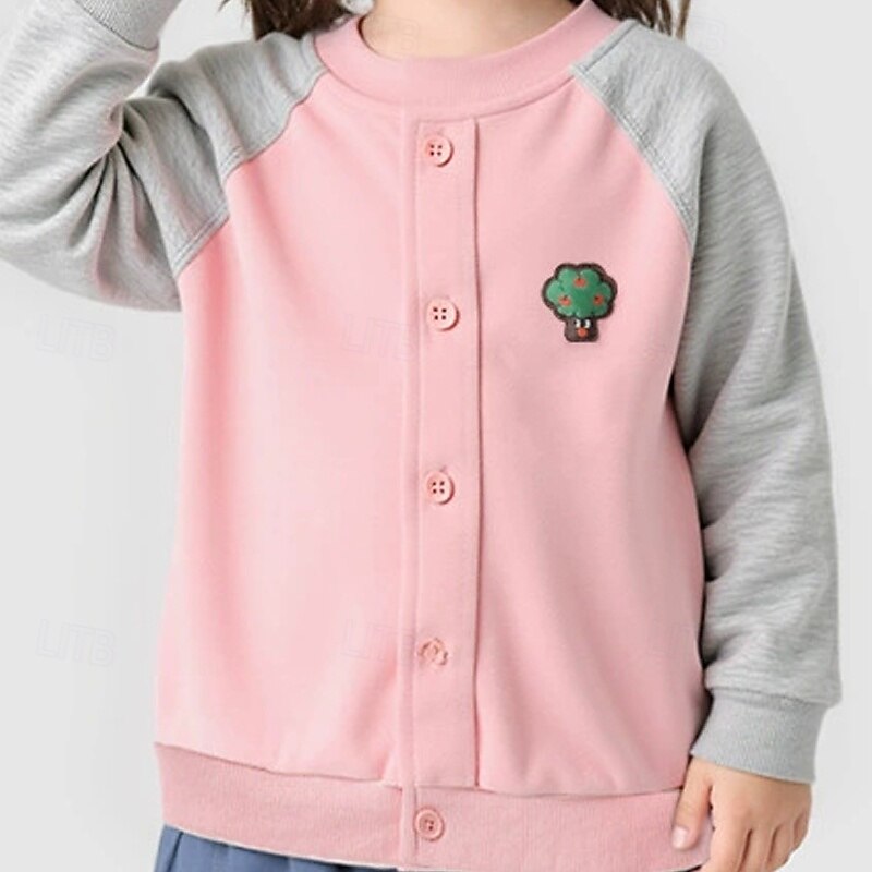 Kids Girls' Baseball Jacket Solid Color Cool Buttons School Cotton Coat Outerwear 4 years+ Fall Pink2
