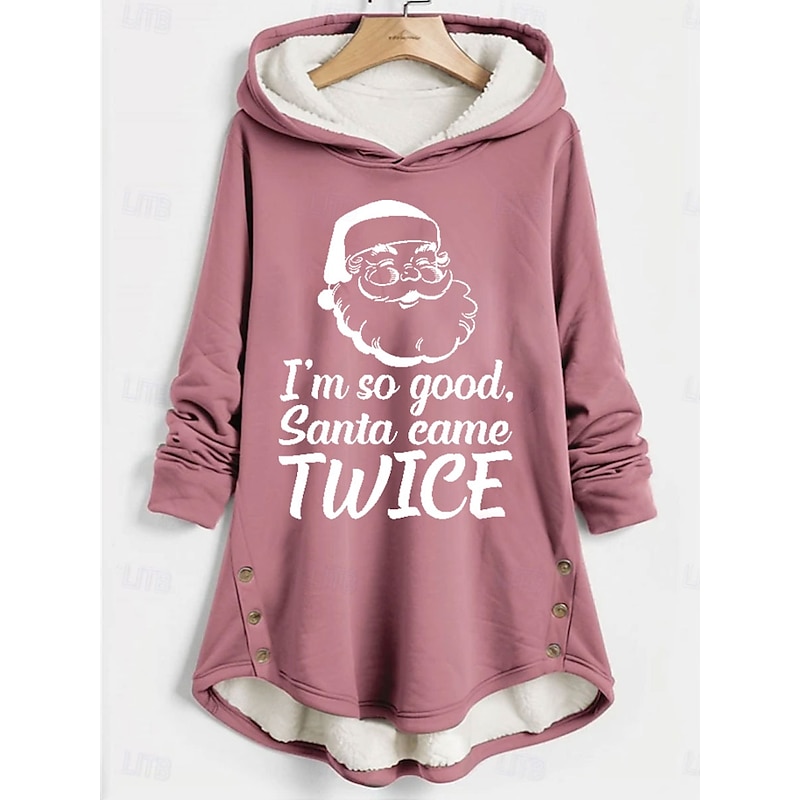 Women's Pullover Hoodie Sweatshirt Graphic Letter Christmas Warm Casual Fuzzy Long Sleeve Hooded Long Tops Casual Sports Print Pink Blue Gray Fall Winter