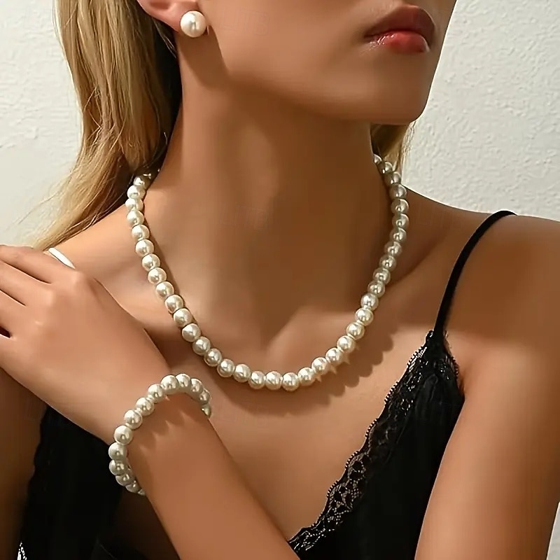 3pcs Necklace Pearl Necklace For Women's Street Gift Daily Alloy Classic4