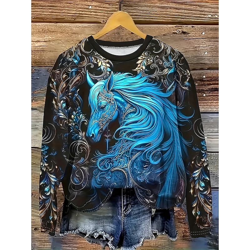 Women's Pullover Sweatshirt Graphic Animal Fashion Casual Long Sleeve Crew Neck Regular Tops Street Dailywear Print Red Blue Purple Green Spring Fall Winter