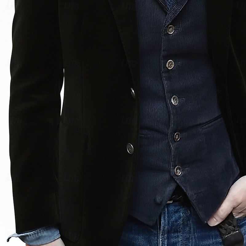 Men's Velvet Blazer Jacket Notch Collar Classic Solid Colored Blazer Black Brown Dark Blue Tailored Fit Single Breasted Two-buttons3