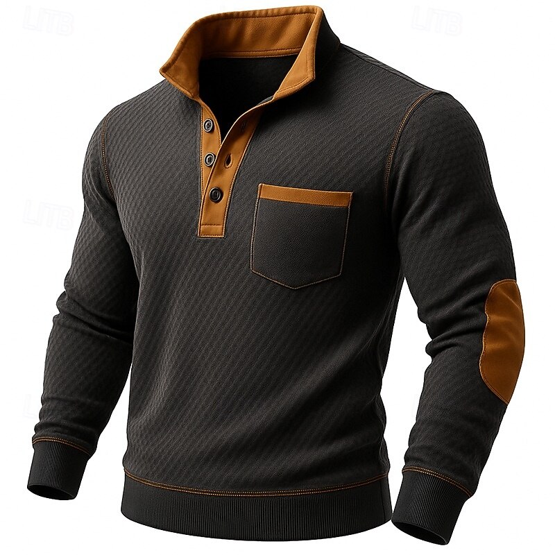 Men's Sweatshirt Waffle Sweatshirt Pullover Hoodie Sweatshirt Pullover Button Up Hoodie Black Standing Collar Plain Patchwork Color Block Sports & Outdoor Casual Daily Streetwear Cool Sportswear
