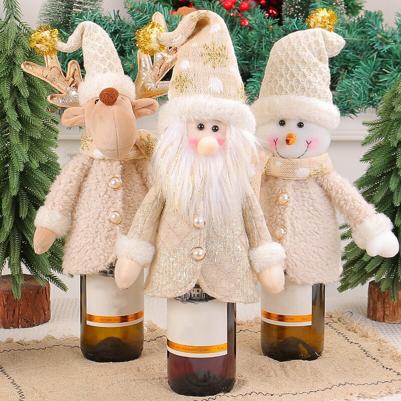 Christmas Santa Doll Wine Bottle Cover Cute Red Wine Bottle Decorative Sack Holiday Table Party Festive Home Decoration Christmas Gift Accessories Bag4