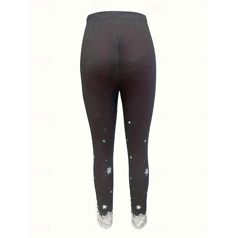 Women's Leggings Vacation Vintage Fashion Full Length High Waist Graphic Snowflake Printing Thermal Warm Soft Breathable Stretchy Outdoor Vacation Street Black White Red Amethyst Summer Spring Fall4
