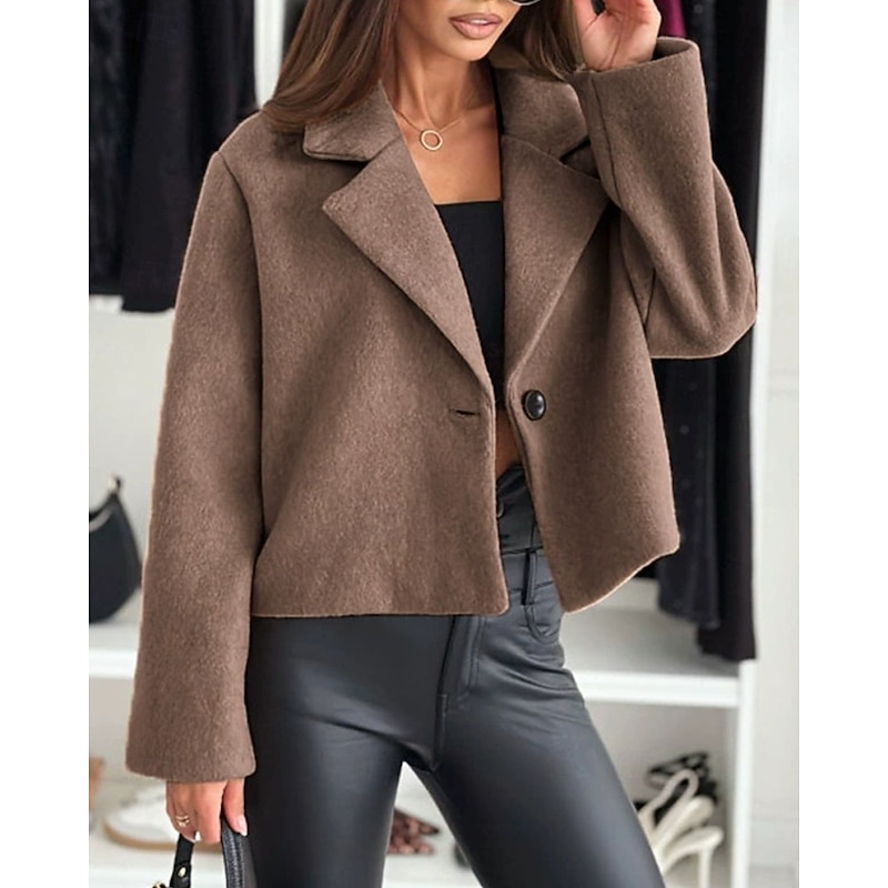 Women's Casual Jacket Warm Comfortable Buttons Fashion Outdoor Plain Going out Weekend Single Breasted Regular Lapel Regular Fit Long Sleeve Outerwear Black White Khaki Fall Winter2