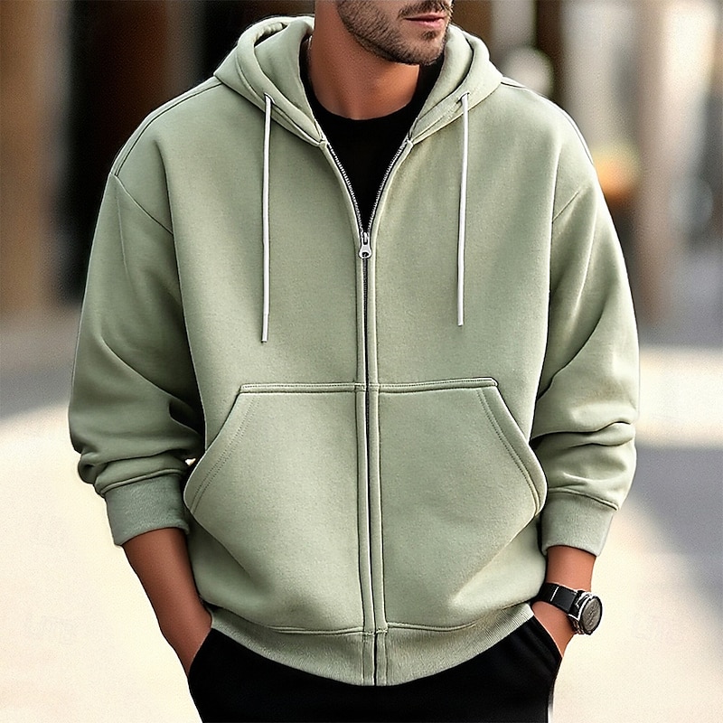 Men's Hoodie Full Zip Hoodie Apricot Gray 2# Black White Wine Hooded Plain Zip Up Pocket Sports & Outdoor Daily Holiday Polyester Streetwear Basic Casual Spring Fall Clothing Apparel Hoodies