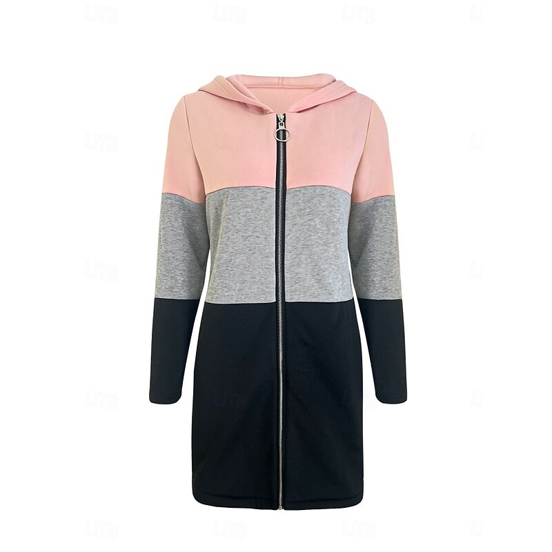 Women's Hoodie Jacket Comfortable Breathable Pocket Buttons Casual Color Block Vacation Street Casual Daily Wear Zipper Long Hooded Regular Fit Long Sleeve Outerwear White Pink Red Spring Fall3