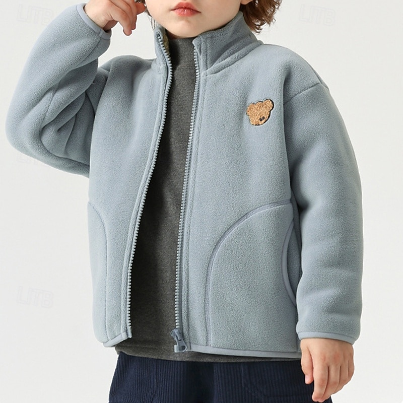 Kids Boys' Fleece Jacket Outdoor Jacket Coat Outerwear Solid Color Long Sleeve Zipper Pocket Comfort Keep Warm Soft Coat Outdoor Fashion Daily Red Green Khaki Spring Fall 4 years+4