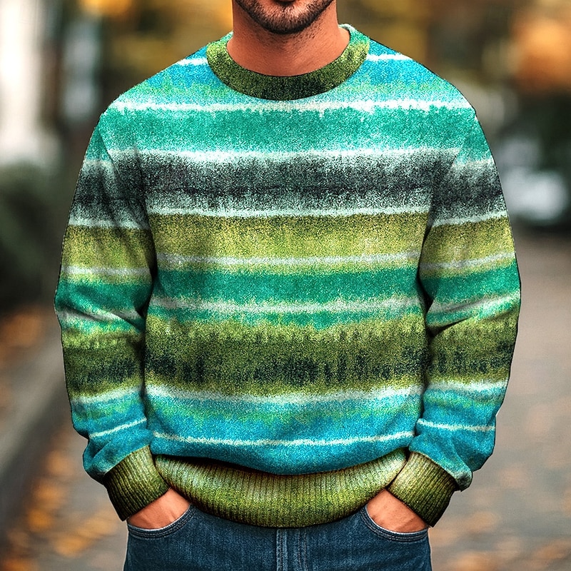 Men's Horizontal Stripes Pullover Sweater Jumper Knitwear Crewneck Casual Vacation Street Daily 3D Print Knitting Keep Warm Long Sleeve Spring Fall Winter Blue Brown Green2