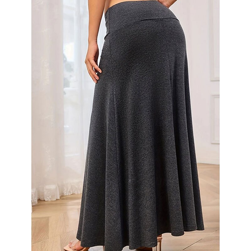 Women's Skirt A Line Fashion Casual Maxi High Waist Skirts Plain Knitting Stretchy Street Daily Wine Sage Green Black Army Green Spring Knit Polyester4