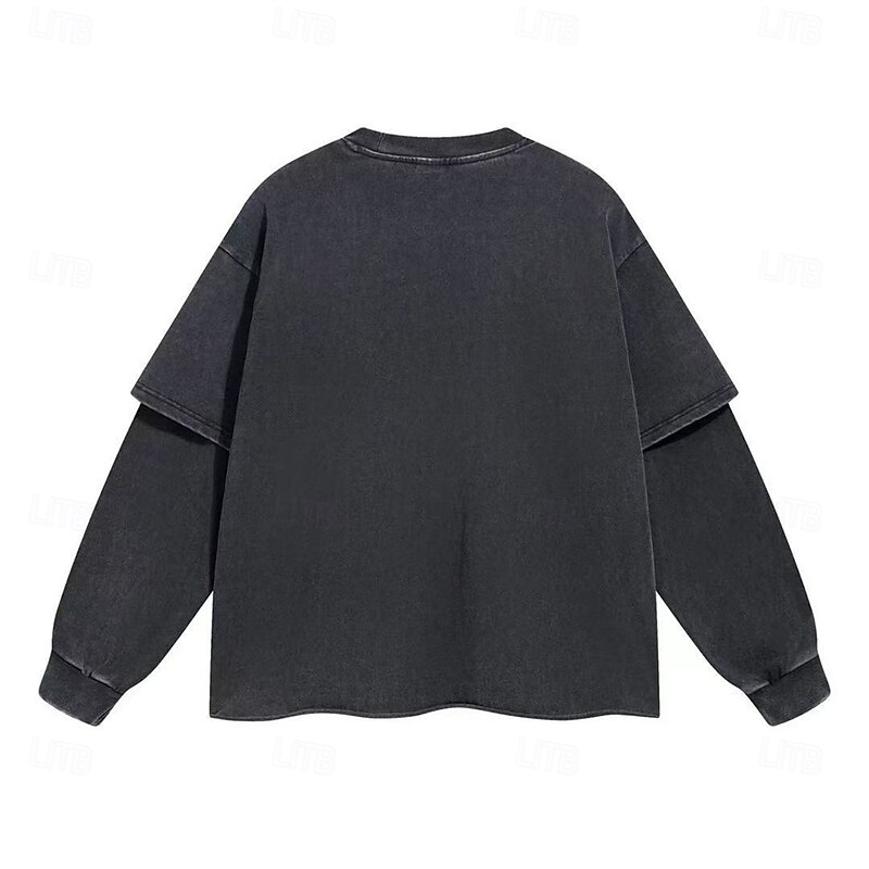 Men's T Shirt Tee Tee Top Long Sleeve Shirt Long Sleeve Crew Neck Spring Fall Plain Fashion Designer Basic Patchwork Vacation Street Going out Black Top Tee for Men2