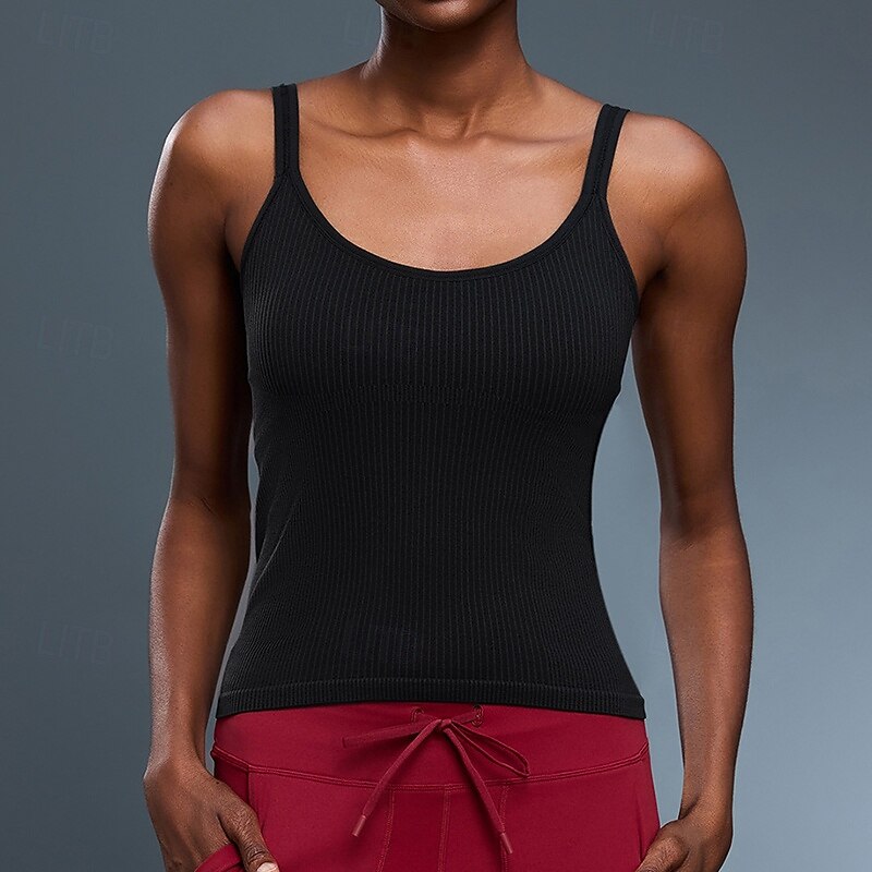 Women's Camisole Tops  Spaghetti Strap Tank Top Padded Sleeveless Top Athleisure Fall Solid Colored Breathable Gym Running Fitness Sportswear Activewear Black2