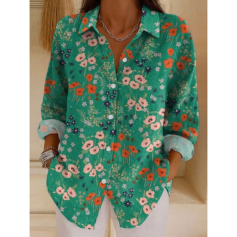 Women's Shirt Graphic Geometric Vintage Tropical Daily Long Sleeve Shirt Collar Regular Tops Daily Holiday Print Pink Blue Orange Green Spring Fall2