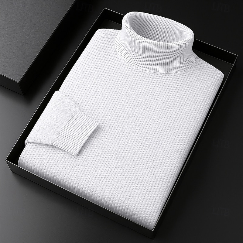 Men's Sweater Pullover Sweater Jumper Ribbed Knit Regular Tops Knitted Slim Fit Plain Turtleneck Knitwear Contemporary Casual Daily Wear Clothing Apparel Fall Wine Black S M L2