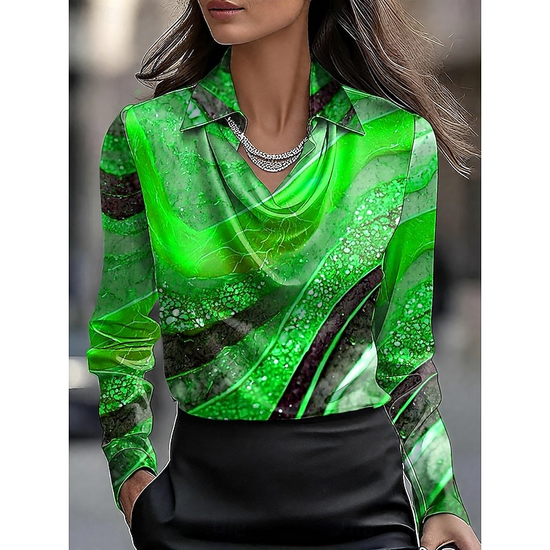 Women's Shirt Dressy Tops Formal Work Shirt Graphic Geometric Abstract Elegant Stylish Casual Long Sleeve Cowl Neck Work Party Evening Wear Daily Ruched Draped Red Blue Purple Orange Green Fall2
