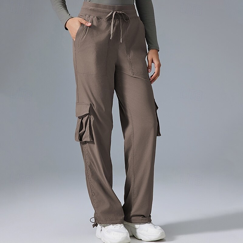 Women's Cargo Pants Casual Straight Leg Pants with Pockets Lightweight High Waist Gym Running Fitness Bottoms Solid Color Dark Grey Black White Fall Sports Activewear3