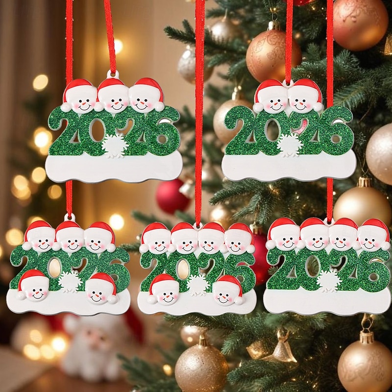 2026 Family Christmas Resin Ornaments with Red Ribbon DIY Handwritten Names Christmas Snowman Christmas Tree Decorations Perfect for Valentine's Day, Winter Holidays & Christmas Gifting