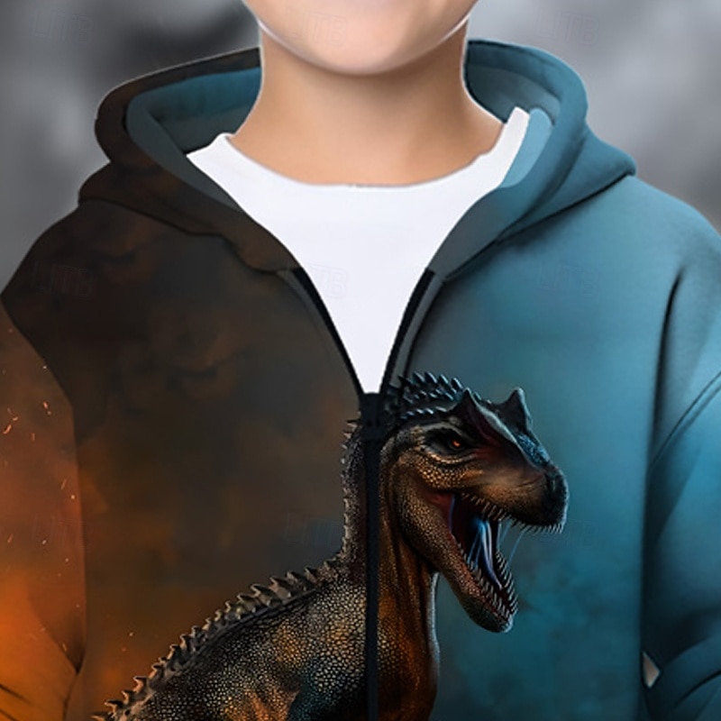 Halloween Boys' 3D Dinosaur Hoodie Coat Outerwear Long Sleeve Spring Fall Adorable Sport Kids 4-12 Years Zip Street Daily Regular Fit2