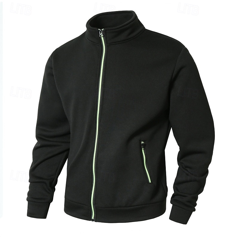 Men's Sweatshirt Full Zip Sweatshirt Black Army Green Navy Blue Light Grey Dark Gray Standing Collar Plain Zip Up Sports & Outdoor Casual Daily Streetwear Cool Sportswear Spring &  Fall Clothing3