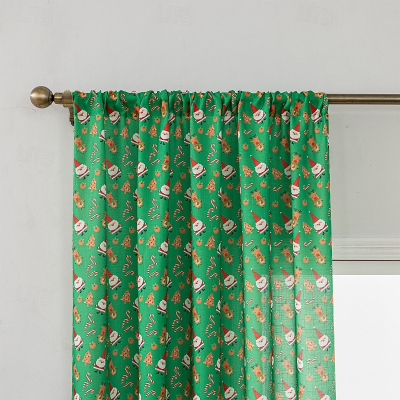 Christmas Decoration Scene Setup Curtains, European Style Snowman & Angel Print Window Drapes for Living Room & Bedroom Holiday Decor3