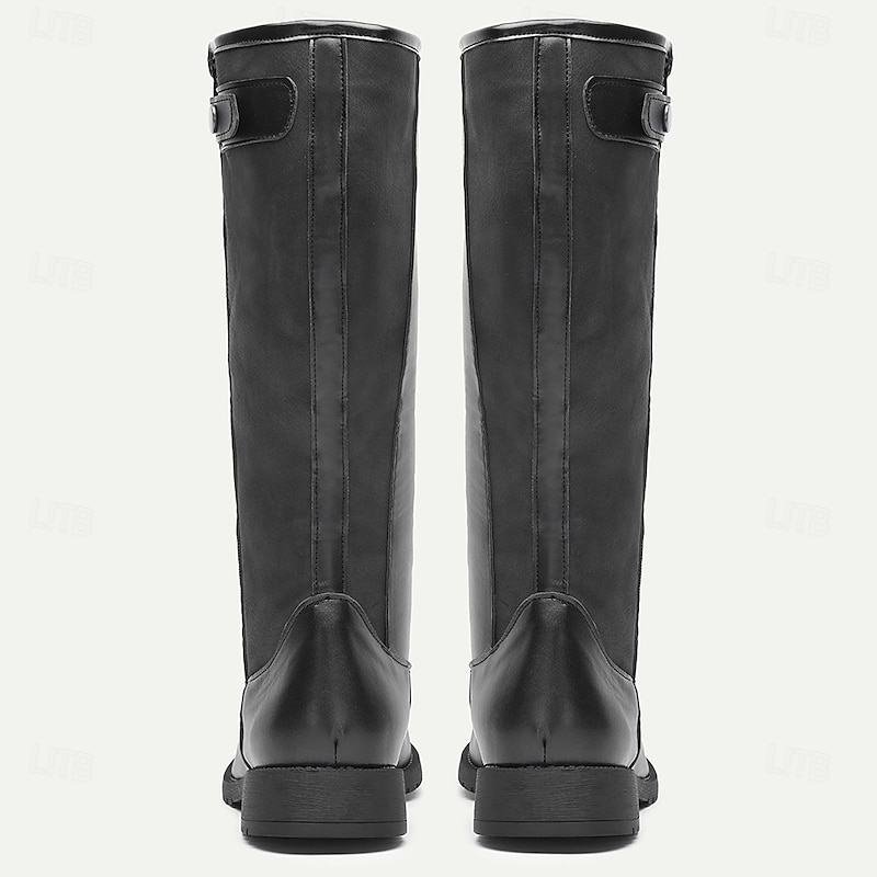Black Men's Tall Riding Boots with Side Buckle Straps – Classic Equestrian Style Knee High Boots for Men, Ideal for Horseback Riding, Medieval Festival Costumes, Cosplay, and Outdoor Themed Events4