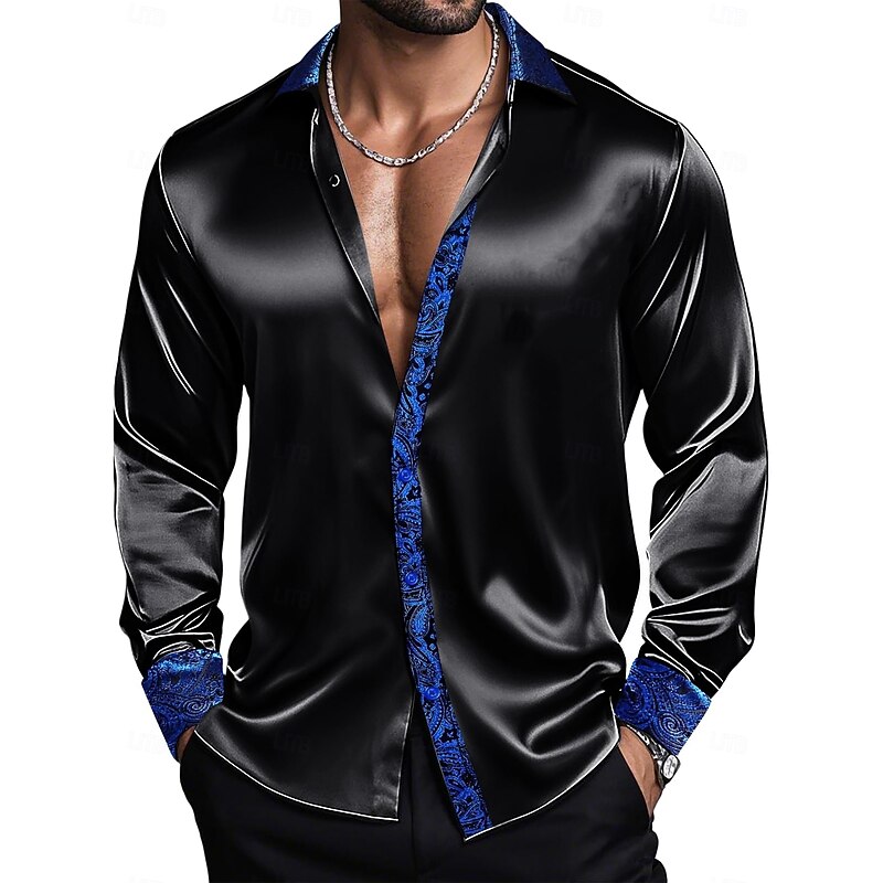 Men's Shirt Satin Shirt Dress Shirt Casual Shirt Button Up Shirt Prom Shirt Plain Wedding Party Silver Pink Red Blue Long Sleeve Lapel Spring All Seasons Clothing Apparel3
