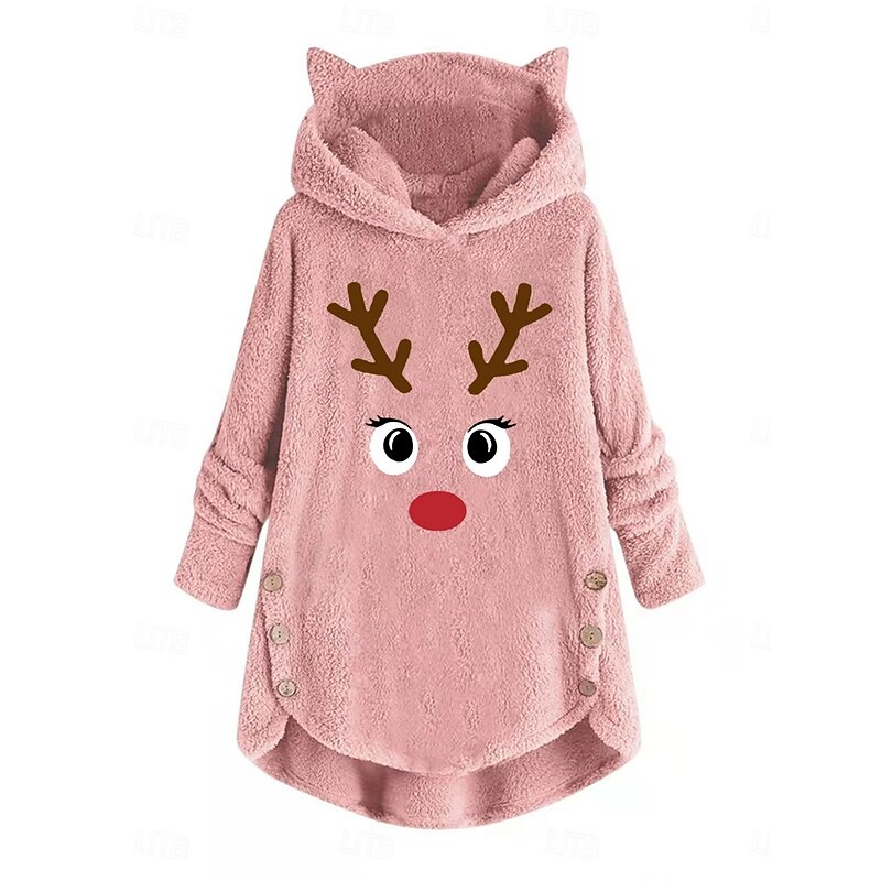 Women's Pullover Hoodie Sweatshirt Reindeer Casual Long Sleeve Hooded Crop Tops Street Dailywear Casual Pocket Print Black Pink Wine Gray Fall Winter