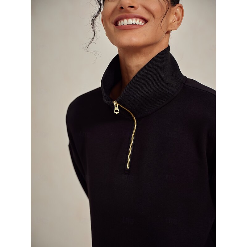 Women's Golf Pullover Sweatshirt Black Ivory Dark Navy Long Sleeve Thermal Warm Top Fall Winter Ladies Golf Attire Clothes Outfits Wear Apparel3