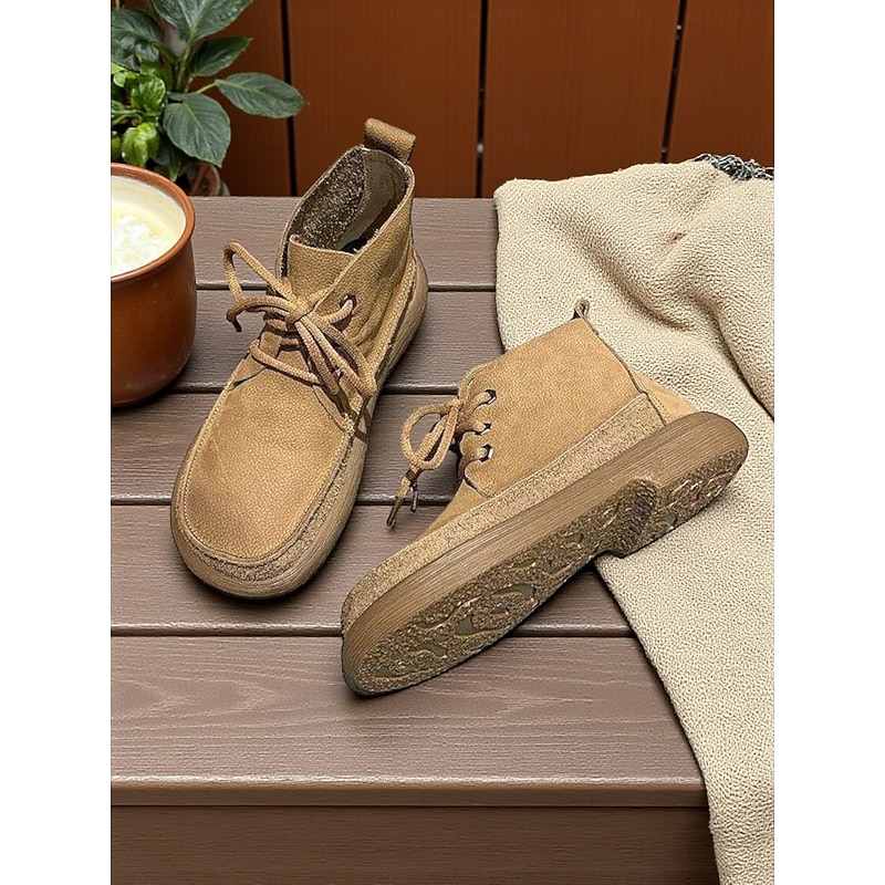 Women's Warm Fleece Lined Suede Ankle Boots - Cozy Lace-Up Winter Casual Shoes for Outdoor and Everyday Wear4