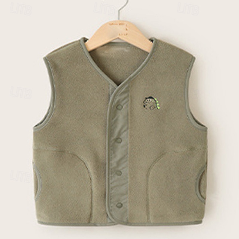 Kids Unisex Vest Coat Outerwear Solid Color Sleeveless Pocket Buttons Keep Warm Soft Breathable Coat Outdoor Fashion Daily Brown Green Khaki Fall Winter 4 years+4
