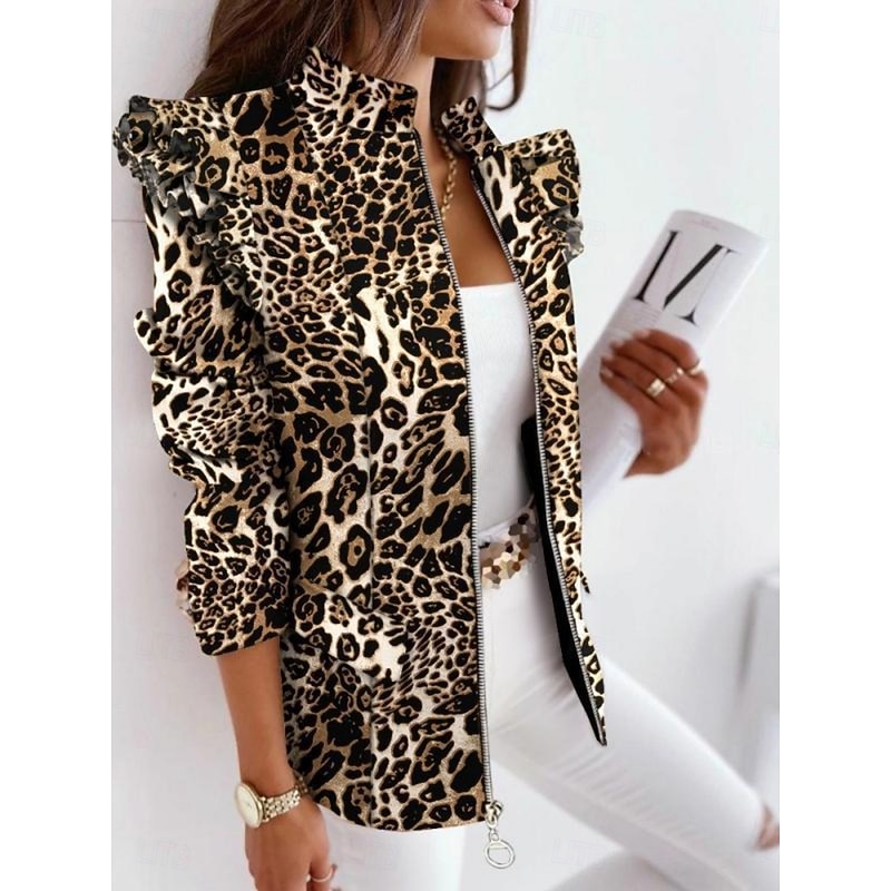 Women's Blazer Comfortable Breathable Zipper Print Casual Plaid Office Street Casual Daily Wear Zipper Regular Stand Collar Regular Fit Long Sleeve Outerwear White Yellow Pink Spring Fall3