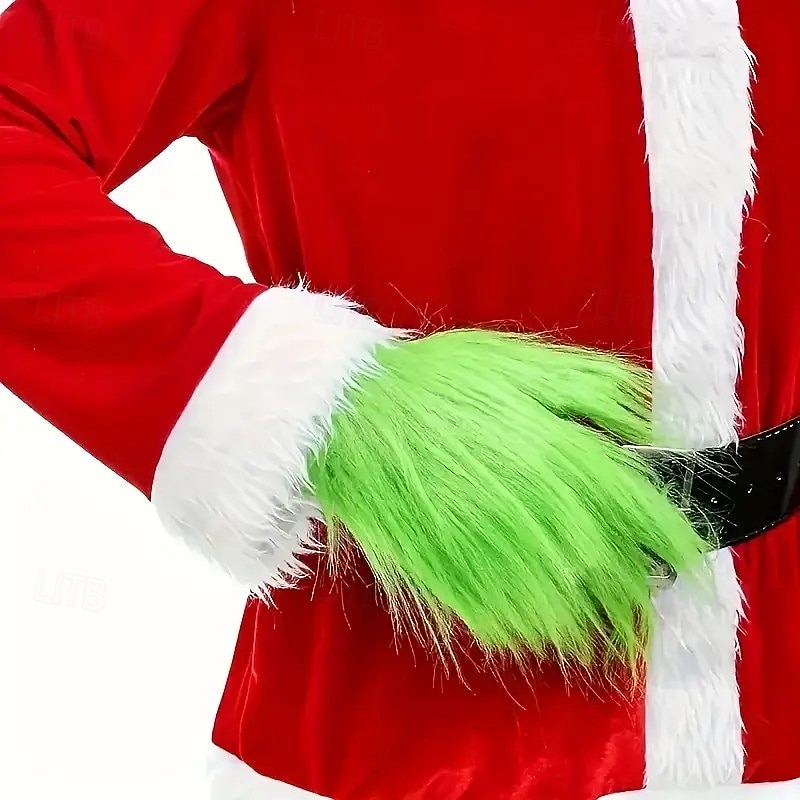 1 Pair Christmas Green Monster Gloves, Cute Fluffy Costume Props for Xmas Halloween Cosplay, Party Decoration, Photo Shoot and Stage Performance Accessories2