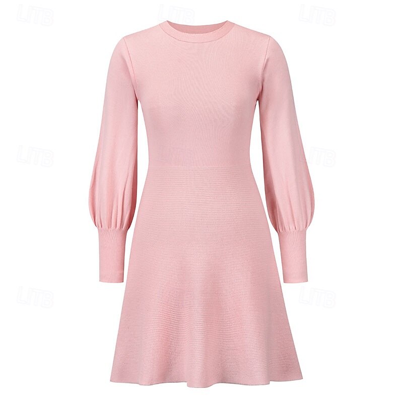 Women's Mini Dress Sweater Dress Elegant Fashion Modern Puff Sleeve Daily Holiday Going out Regular Fit Plain Long Sleeve Crew Neck Black Pink Red Blue Fall Winter3