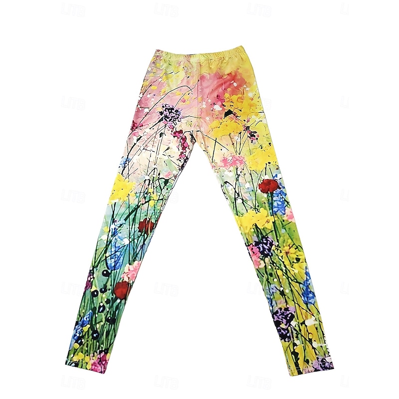 Women's Slacks Leggings Cozy Leggings Vacation Vintage Streetwear Full Length Natural Floral Graphic Flower Elastic Waist Print Comfy Outdoor Comfortable Stretchy Outdoor Vacation Streetwear Yellow4