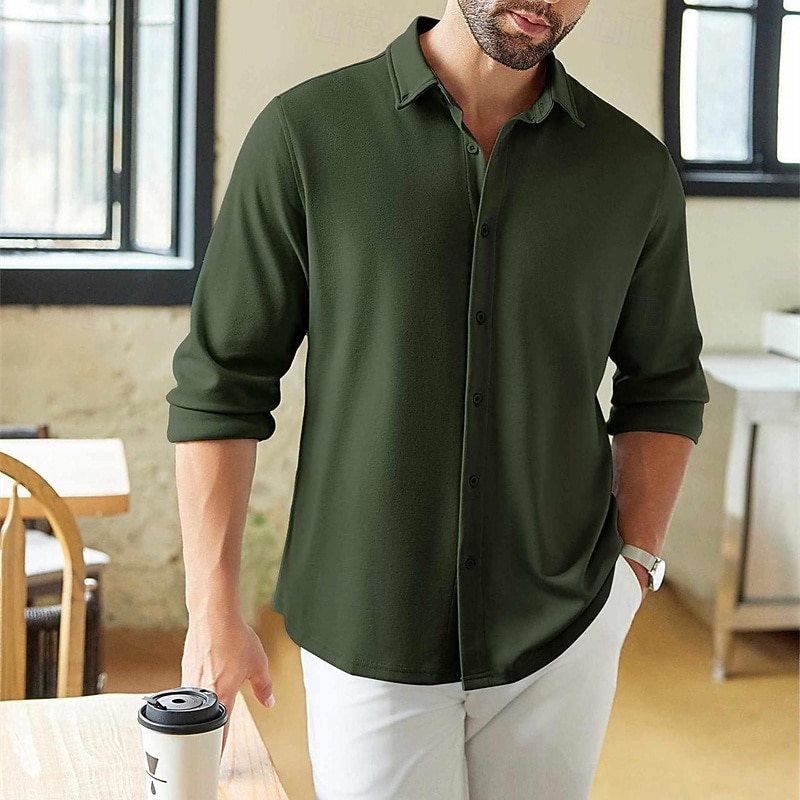 Men's Shirt Dress Shirt Button Up Shirt Plain Wedding Party Army Green Light Sky Blue Long Sleeve Lapel Spring Fall Clothing Apparel3