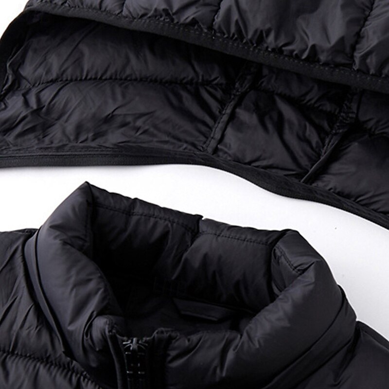 Men's Puffer Vest Vest Gilet Vacation Daily Date Fashion Casual Fall Winter Pocket Nylon Warm Comfortable Solid Color Zipper Hooded Regular Fit Black Burgundy Army Green Dark Blue Vest3