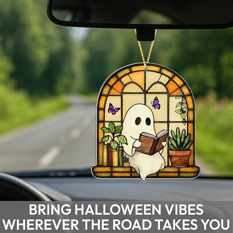 Halloween Faux Stained Glass Ghost Ornaments Acrylic, Halloween Decor Cute Suncatcher, Cute Ghost Gift For Book Lovers, Gothic Fall Decor For Window, Halloween Gifts for Women2