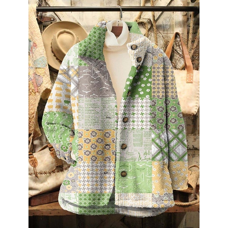 Women's Fleece Jacket Casual Jacket Comfortable Breathable Pocket Print Casual Floral Vacation Street Casual Daily Wear Zipper Regular Turndown Regular Fit Long Sleeve Outerwear Wine Blue Fuchsia4