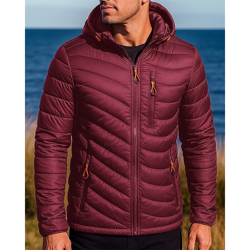 Men's Hiking Jacket Puffer Jacket Thermal Jacket Outdoor Thermal Waterproof Hiking Outfits Hiking Clothes Winter Autumn / Fall Top Camping / Hiking / Caving Running Solid Color Black Burgundy Blue4
