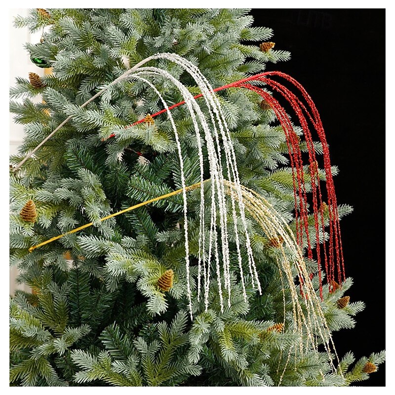 3 Pack Christmas Glitter Tree Picks Ornaments, Gold and Red Sequin Sparkle Stems, Holiday DIY Craft Accessories, Artificial Spray Branches for Xmas Tree Decorations