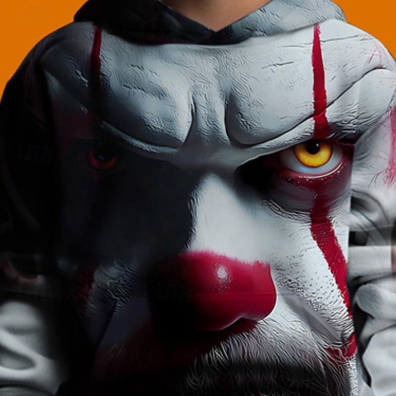 Halloween Boys' 3D Graphic Clown Hoodie Long Sleeve Spring Fall Fashion Streetwear Kids 4-12 Years Hooded Outdoor Casual Daily Regular Fit4