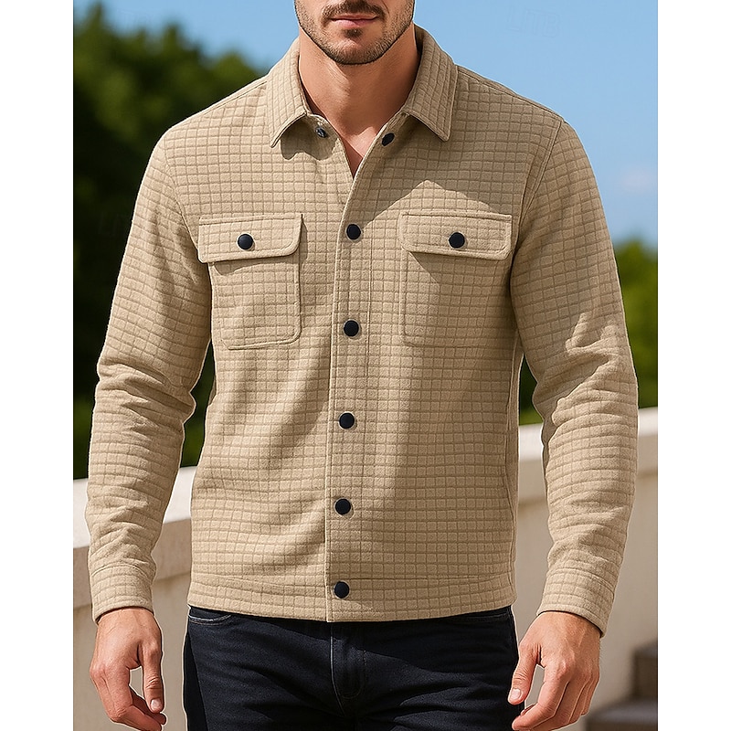 Men's Lounge Sweatshirt with Pockets Long Sleeve Top Athleisure Solid Colored Windproof Fashion Warm Hiking Travel Vacation Sportswear Activewear Black Khaki Grey